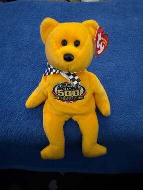 Ty Beanie Babies Racing Gold NASCAR Daytona 500 50th Anniversary Yellow Bear